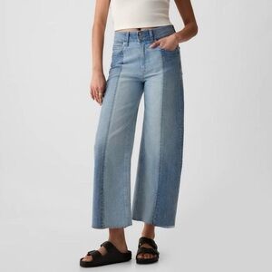 GAP two tone high rise stride wide leg cropped jeans